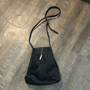Sondra Roberts Bucket Zip Purse Red Suede Snake Skin Pattern Button‎ Closure